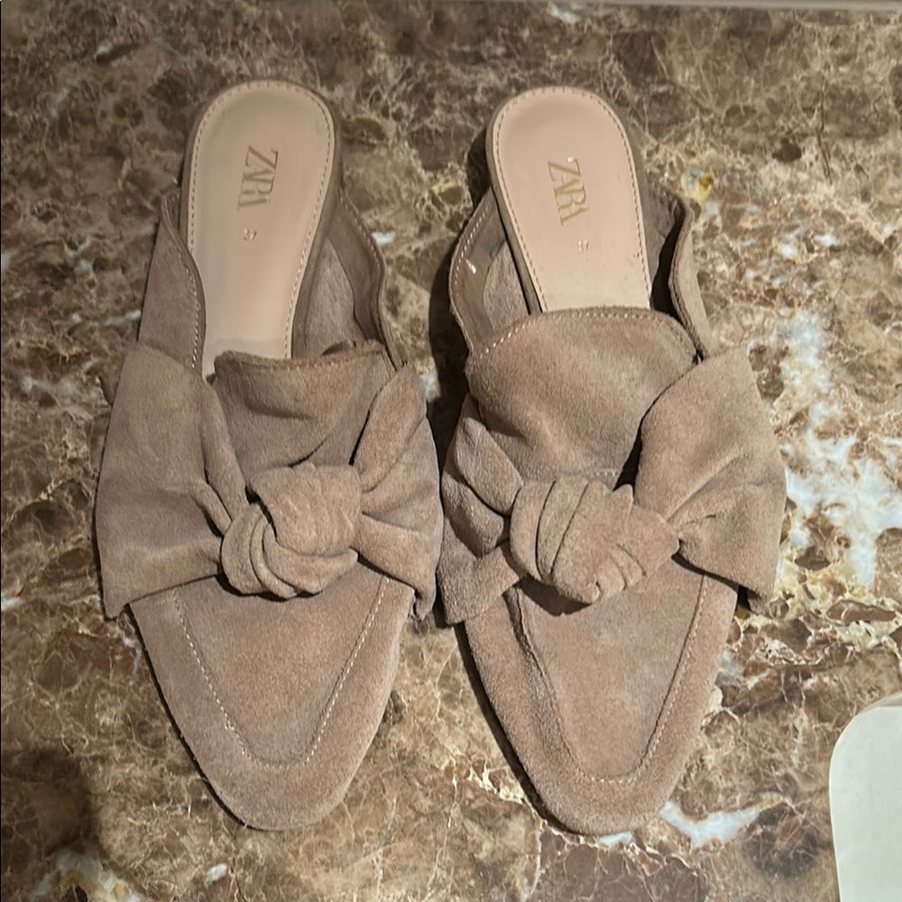 Zara Tan Mules Minimalist Slip-On Shoes